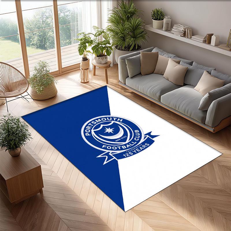 Коврик для пола Portsmouth FC с футбольным узором, мягкий, нескользящий, для помещений, спортивный декоративный коврик для спальни