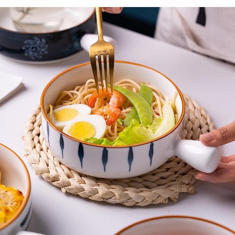 Керамическая тарелка для супа/лапши, 650 мл, с ручкой, круглая, для кухни, десерта, посуда