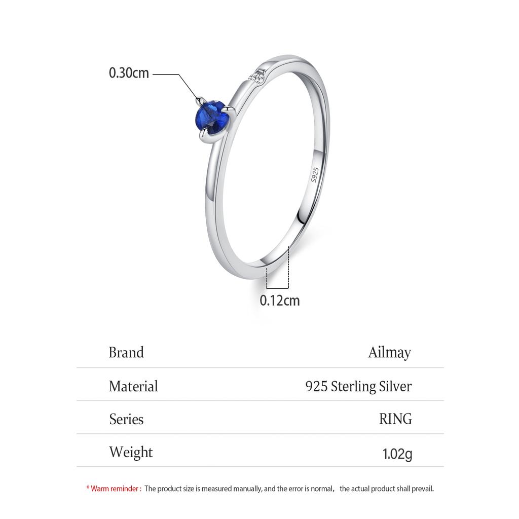 Ailmay Genuine 925 Silver Simple Navy Blue Zircon Ring for Women Fashion Minimalist Ring Fine Jewelry