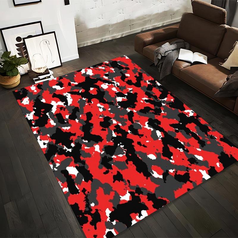 Abstract Red Black Gray Camouflage Pattern Carpet for Home Decor Suitable for use as an anti-slip1 for1room and bedroom sofas