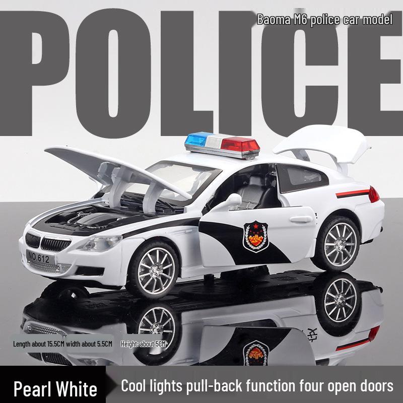 1:32 Игрушечная полицейская машинка из сплава с инерционным механизмом, со светом и звуком – Шесть открывающихся дверей для детей