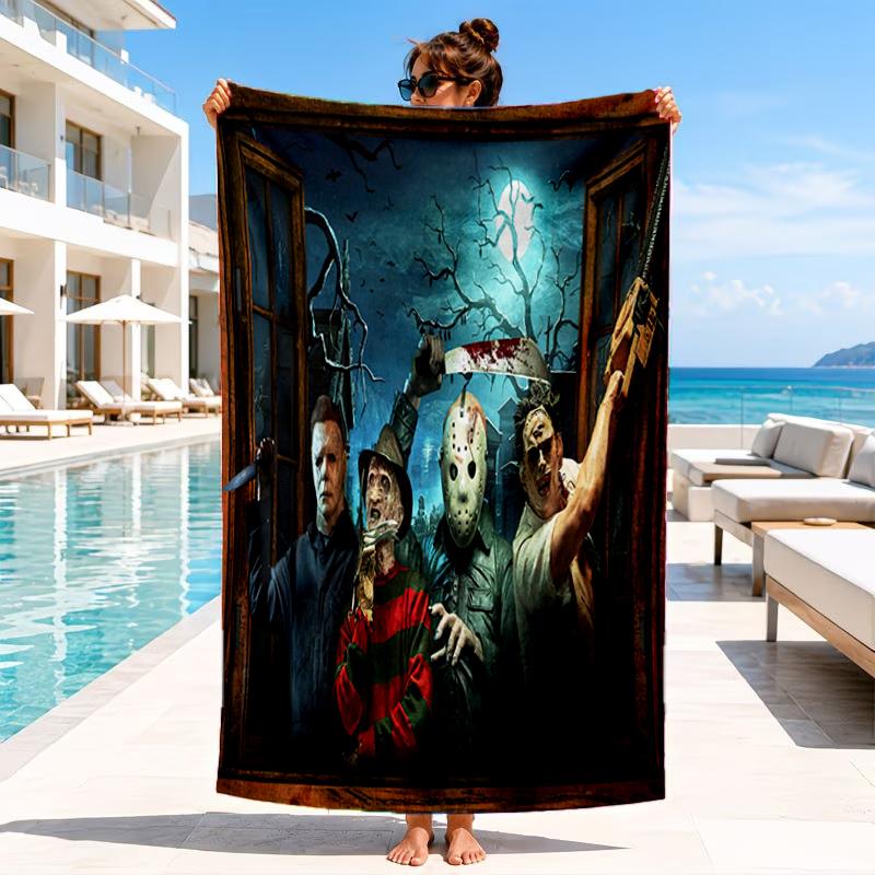 Horror Movie Characters Collage Beach Towel, Microfiber Beach Towel, Perfect For Pool, Beach, Travel, Home Decor Beach Party Fan gifts