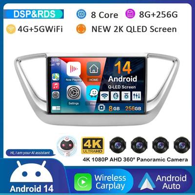 Android 14 Carplay WIFI+4G автомобильное радио для Hyundai Solaris 2 Verna 2016-2020 мультимедийный видео навигационный плеер Auto Autoraido GPS