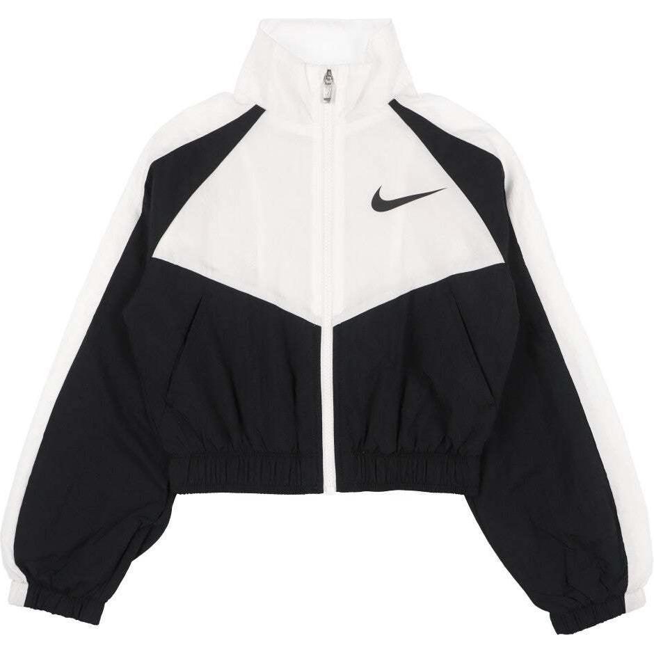 Nike Color Block Logo Print Stand Collar Long Sleeve Jacket Kids Jackets Black White FB1267-010