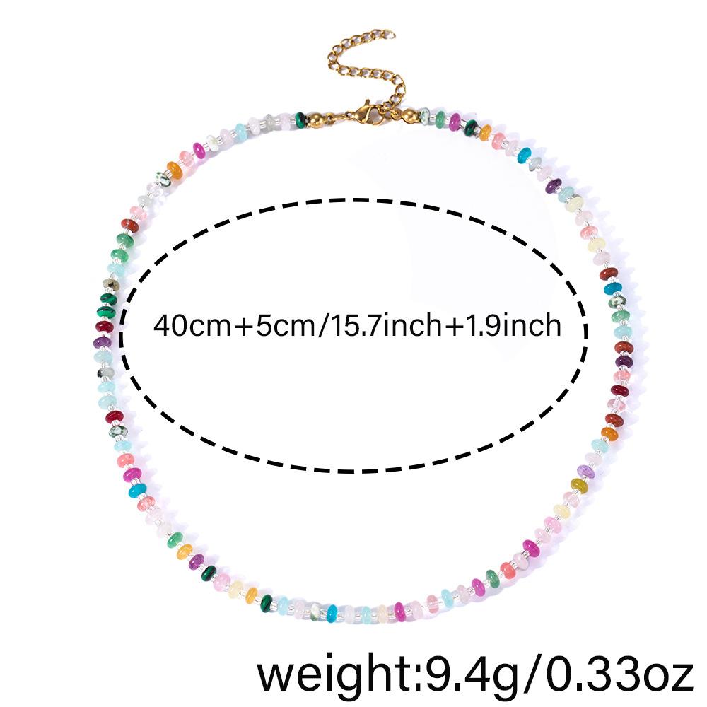 Colored natural stone beaded necklace niche high-end summer vacation style simple fashion necklace