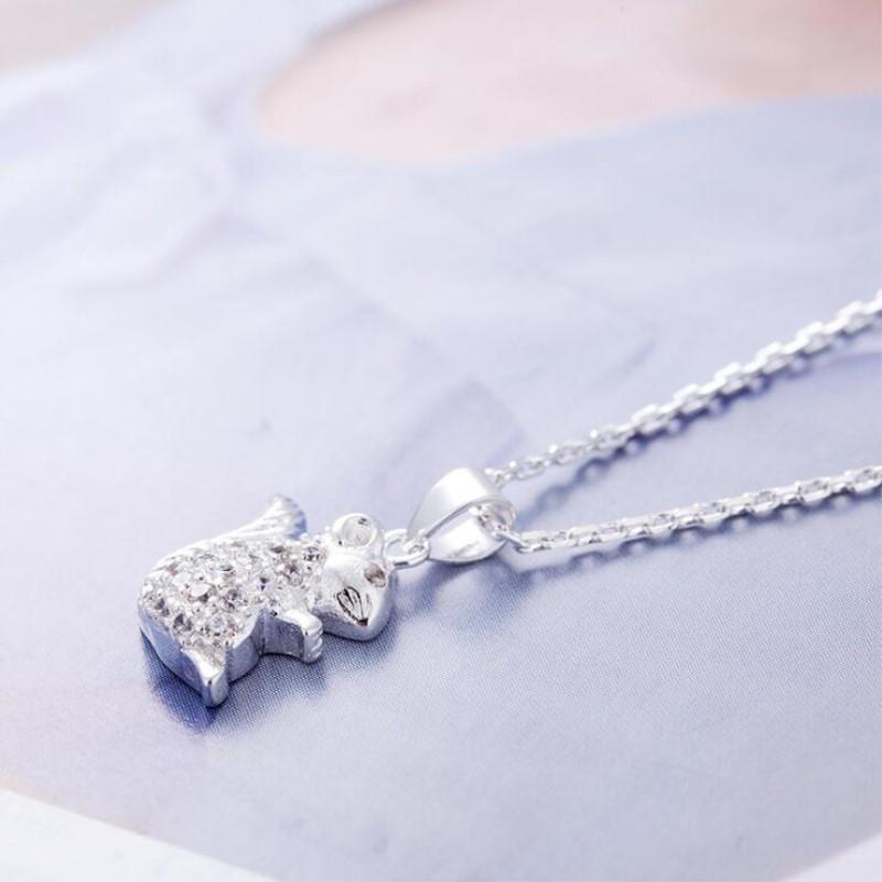 New Arrival Popular Cute Animal Temperament 925 Sterling Silver Jewelry Crystal Small Squirrel Female Pendant Necklaces XL233