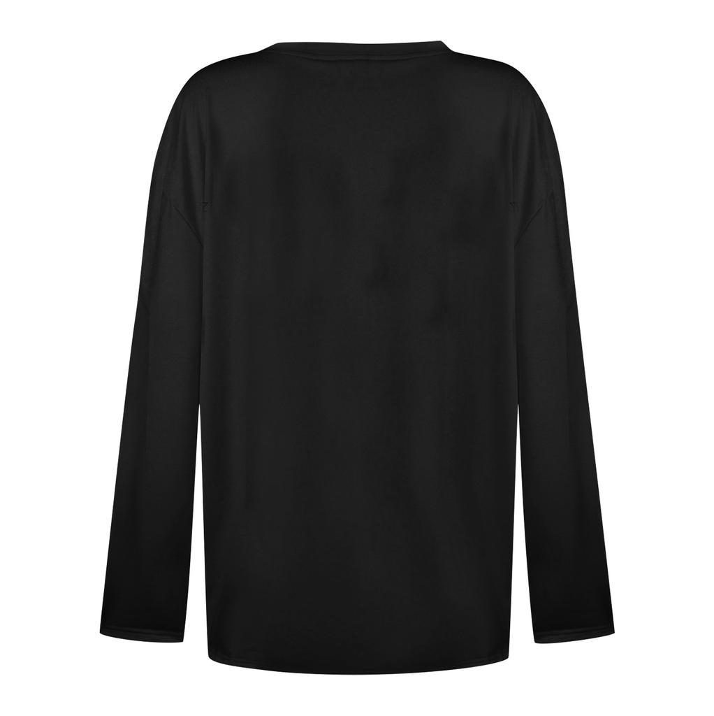 Women's Fashion Casual V-Neck Long Sleeve Loose Soild Printed T-Shirt Ladies Top With Decorative Buttons