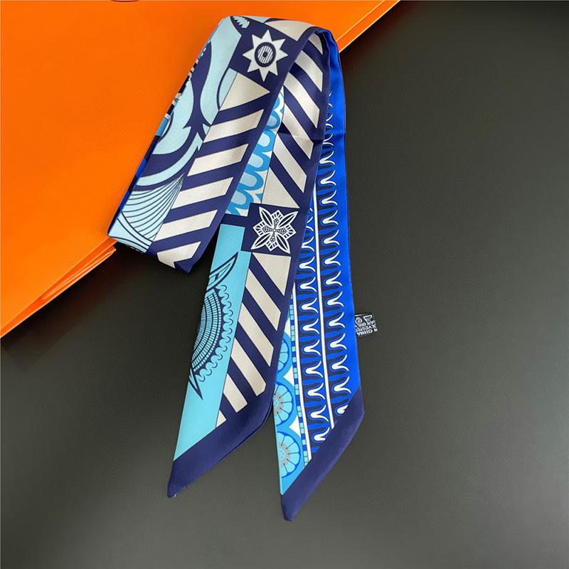 Luxary Brand Design Wave In Flowers Women Scarf Luxury Silk Scarf Fashion Hair Headband Foulard Skinny Bag Scarves Neckerchief