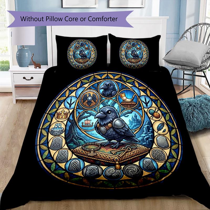 Celtic Raven Symbols Pattern Bedding,Quilt Set Quilt Cover Pillowcase Home Birthday Gift (1*duvet cover+2*pillowcase,without core)
