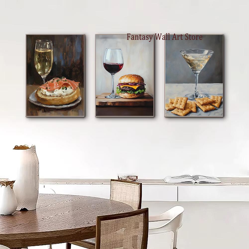Еда Кухня Коктейль Вино Искусство Декор Печать на Холсте Постер Кухня Столовая Гостиная Эстетический Декор Стен Принты для Гурманов