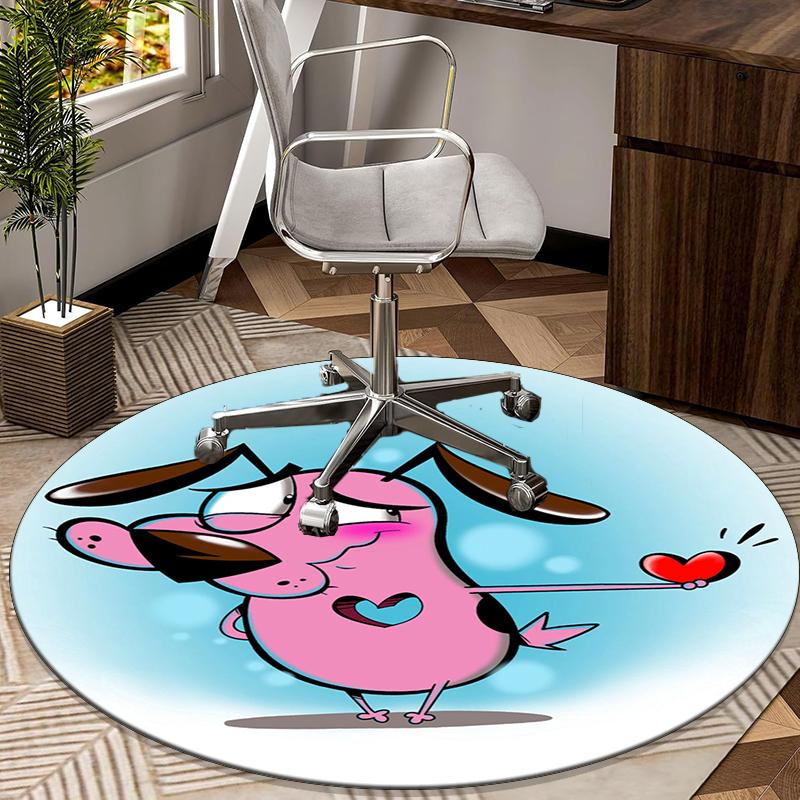 Pink Cowardly Dog Thumbs Up round carpet Chair cushion Round Entryway Rug, Soft Round Rugs for Living Room, Bedroom, Circle Carpet decor gifts