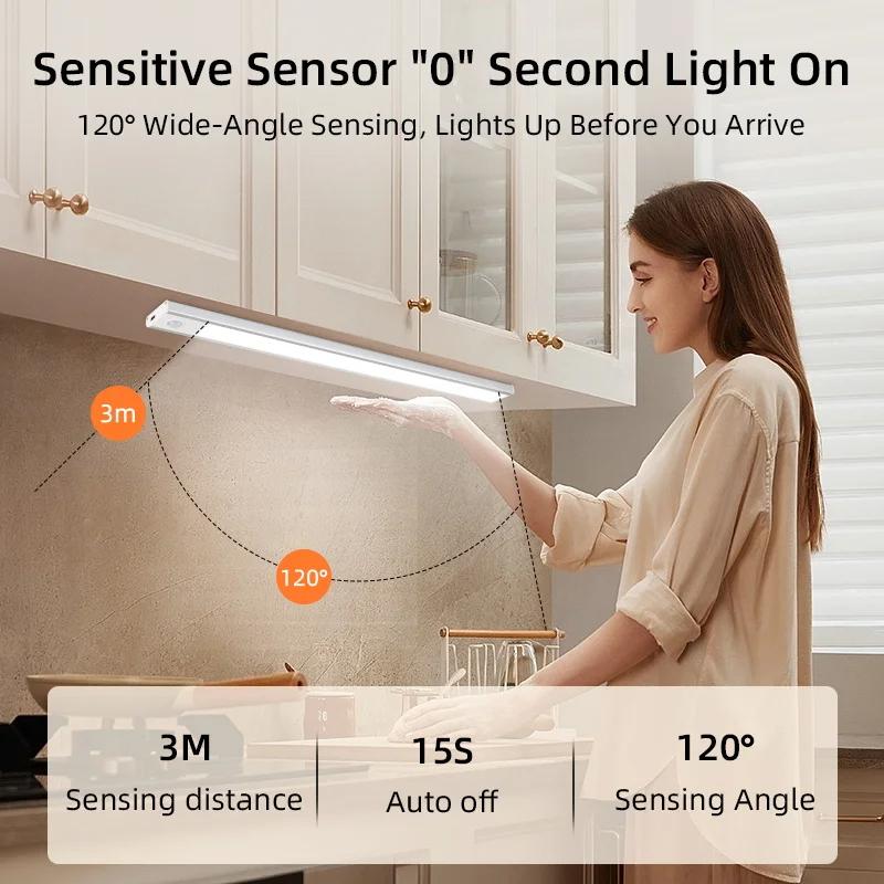Беспроводной светодиодный ночник с датчиком движения/инфракрасным датчиком, перезаряжаемый через USB, ультратонкий светильник для шкафа, умное диммируемое освещение для кухни, гардероба, спальни, кладовки