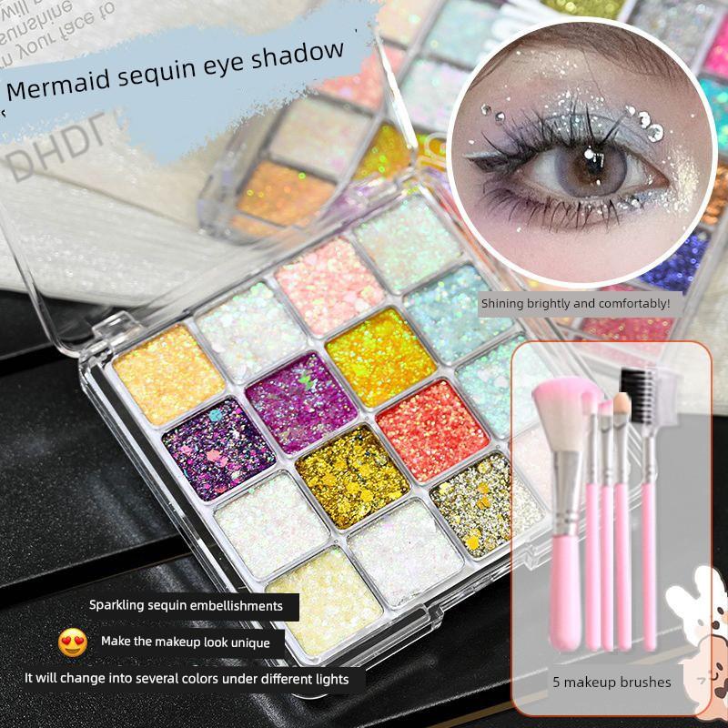 61-Piece Performance Stage Makeup Eyeshadow Palette with Glitter and Sequins, Specialized Eye Makeup Tools for Student Performances