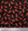 Black Poly Crepe Fabric Chilli Vegetable Print Fabric by the Yard 42 Inch