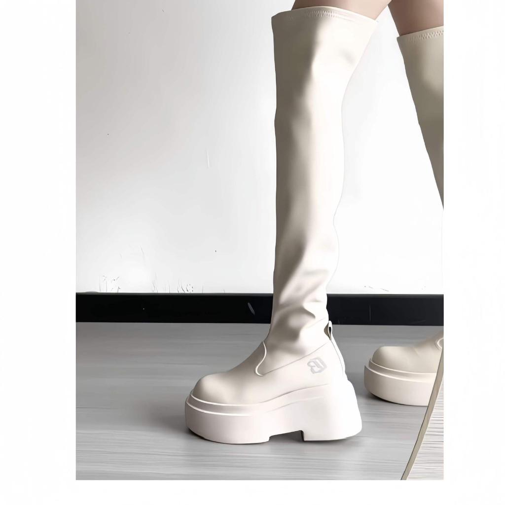 Over-knee Boots Women's New Autumn and Winter 2025 Elastic and Thin White Boots Thick Legs Fat MM Tall Tube