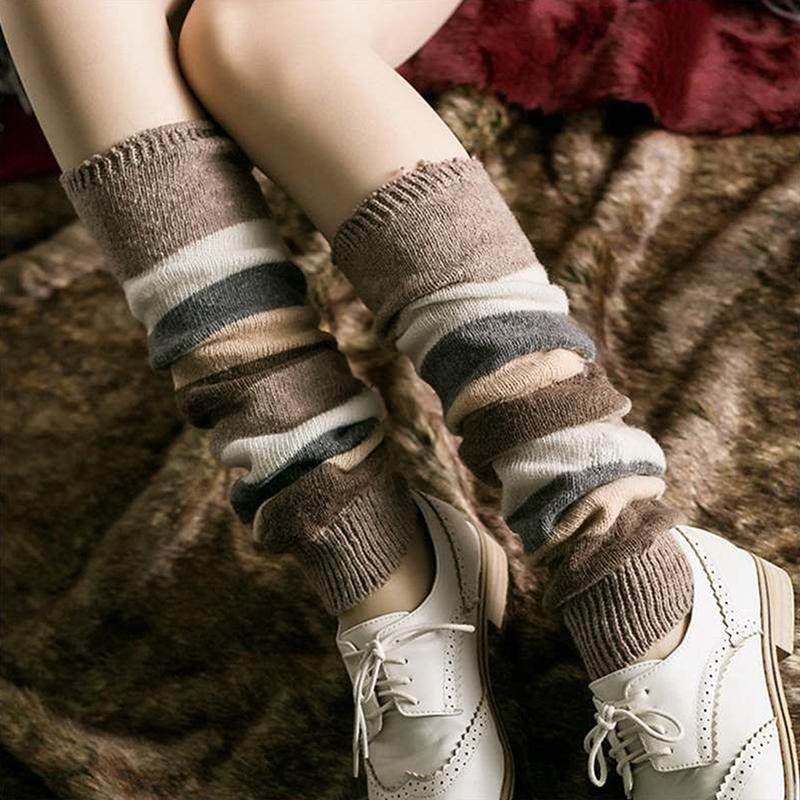 Christmas Gift Warm Wool Knitted Leg Warmers Footless Calf Socks Boho Winter Protective Stocking For Women Girls