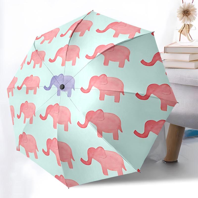 1pc Elephant Pattern Automatic Opening/Closing Folding Umbrella with 8 Ribs, Plastic Handle, Windproof Portable Sunshade Umbrella yy251222185