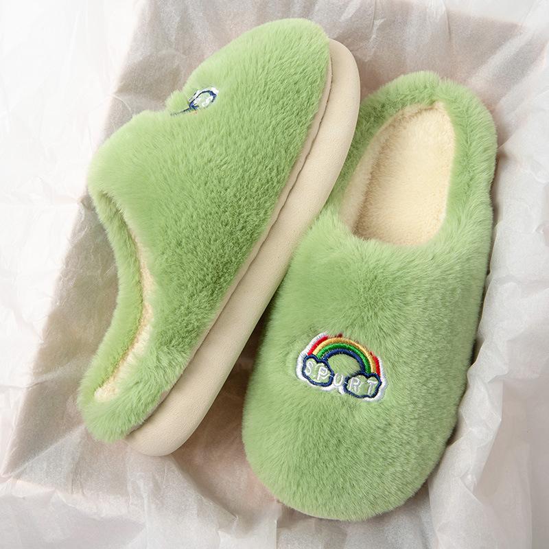 Модные зимние тапочки с героями мультфильмов, модная корейская версия для мужчин, женщин, пар, радужная домашняя обувь на толстой подошве из хлопка с противоскользящей подошвой, повседневная обувь