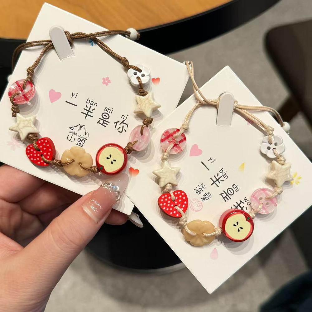 Lovely Apples Charm Bracelet With Brown Cord For Girls Fun Stylish Accessory Trendy Women Ladies New Fashion Jewelry