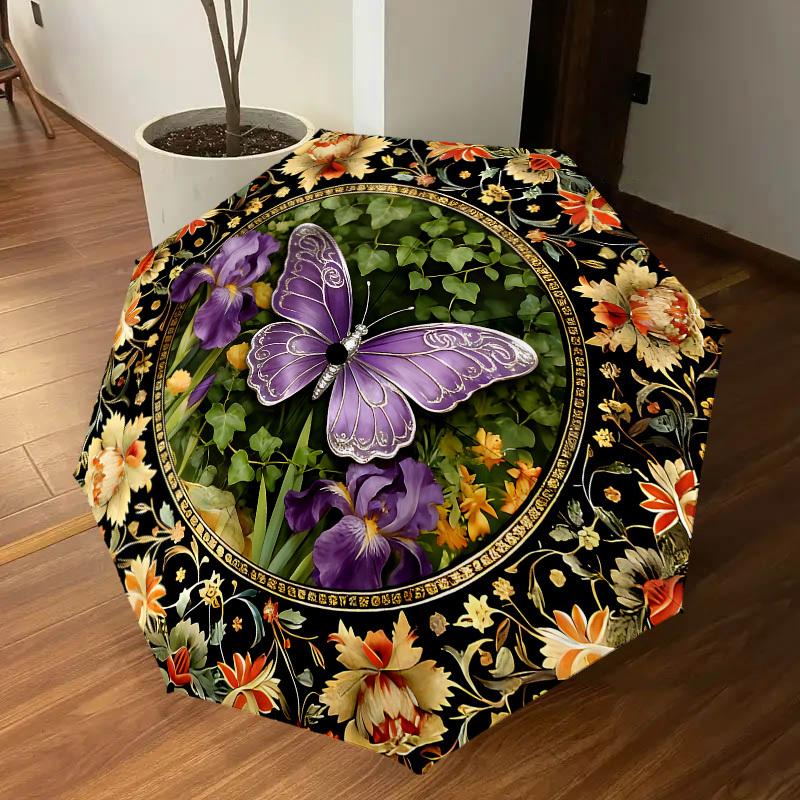 1PC Butterfly Floral Umbrella-8-Rib Reinforced, Automatic Open, Lightweight & Durable, Cute Fashion Accessory for Outdoor-K1286