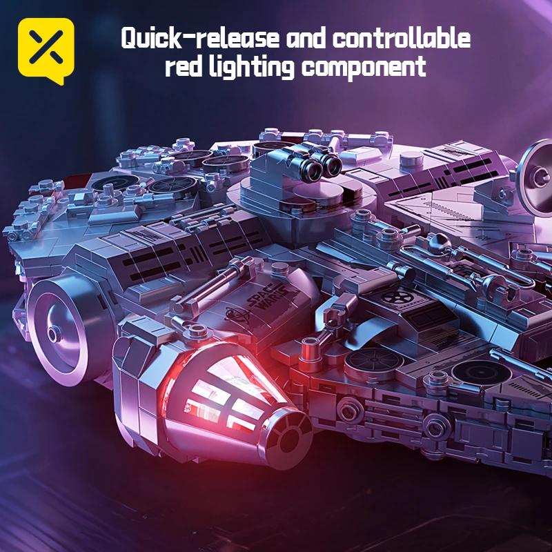 TOYLINX 1361 Pcs Space Adventure Millennium Warship Building Blocks Set Spacecraft Falcon Spaceship Bricks Toy With LED Light up
