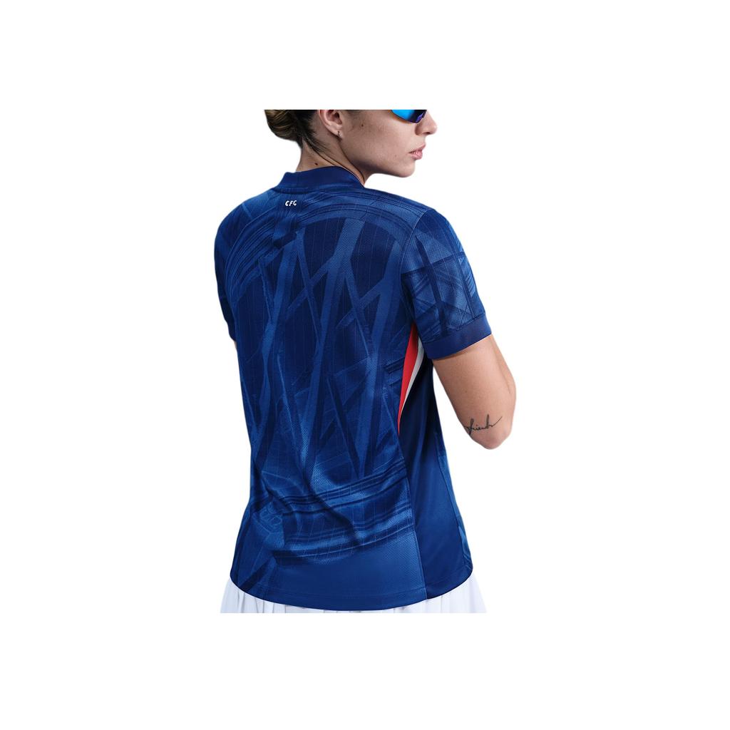 Nike Dri-FIT Футбольная футболка Челси ФК SS25 2025/26 Стадионная Домашняя с коротким рукавом Женские топы Быстро-синий Белый Скоростной-Красный HJ5093-496