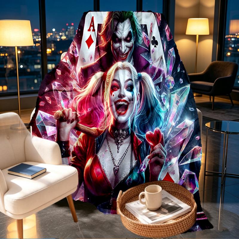 Harley Quinn Joker Print Blanket - Soft & Comfortable, for Bedroom, Travel, Sofa, Home Decoration - Birthday Christmas Gift for Friend