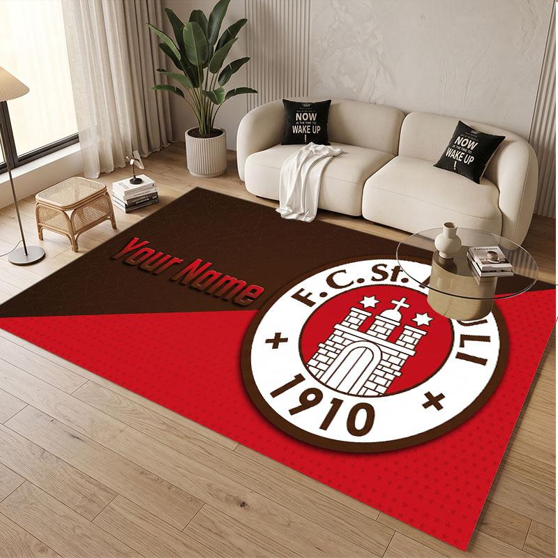 Custom Rug FC St. Pauli Pattern Print Name Text Soft Non‑Slip Floor Carpet for Home Indoor Decoration