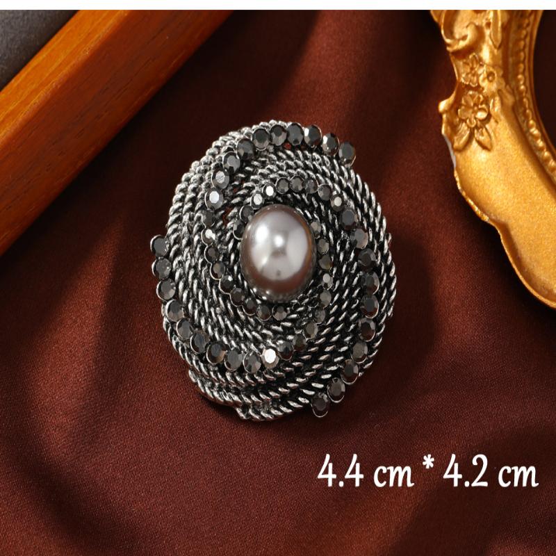 Стразы Пистолет Черные Цветы Броши Для Женщин Унисекс Жемчуг Растение Булавки Офисная Вечеринка Подарки Друзьям Дворцовый Стиль Великолепная Брошь