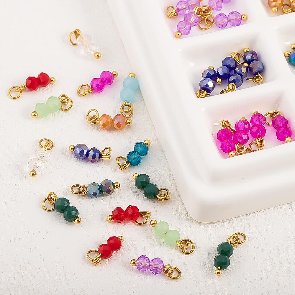 5pcs Colored Crystal Double Beads Charm Stainless Steel Earring Charms for Women DIY Handmade Necklaces Bracelet Jewelry Making