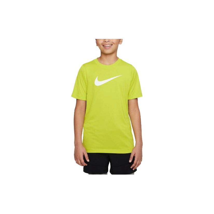 Nike Свободный крой, круглый вырез, логотип, короткий рукав, футболка, детские топы, зеленый DX1123-308