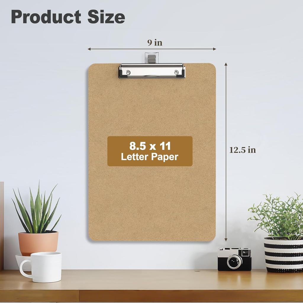 Wood Clipboard Set of 2, 8.5 x 11 Clip Borad with Pen Holder, A4 Standard Dimension 9 x 12.5 in, A4 Letter Size Hardboard for Classroom, Students,