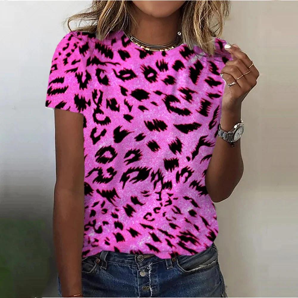 Summer O-Neck Short Sleeve Women's T-Shirt 3d Print Colorful Leopard Pattern T-Shirt Pullover Top Fashion Street Female Clothing