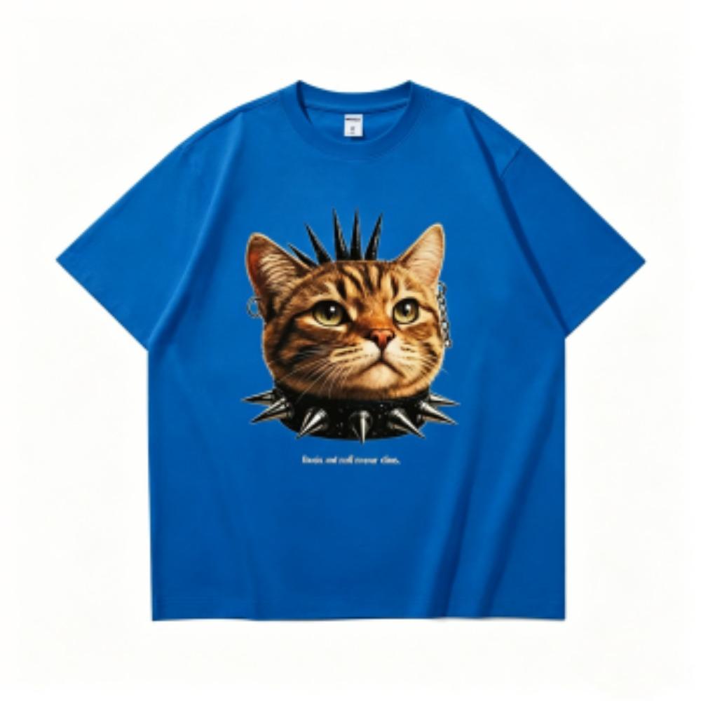 Summer 15 Colors Funny Punk Cat Print Women's T-Shirts Fashion Street Short-Sleeve Outdoor Casual Tops for Men's and Women's Tees Top