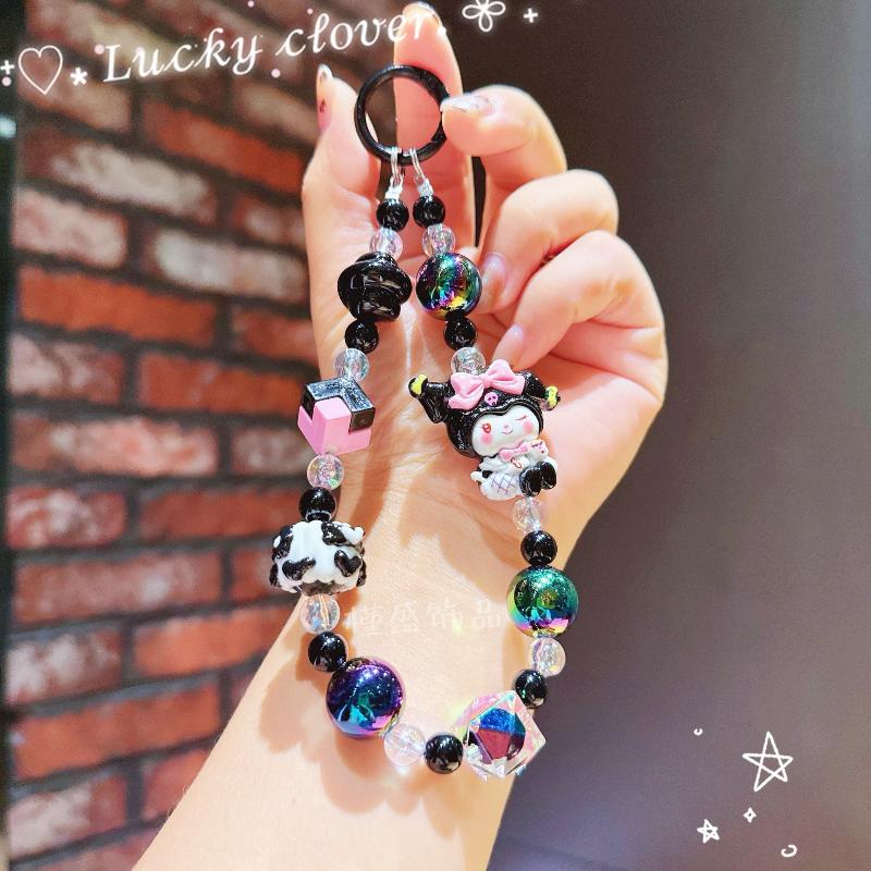 Cute Sanrio Hello Kitty Kuromi Melody Cinnamorol Phone Chain Keychain Phone Case Chain Camera Decoration Pendant Hand Drawn Bead