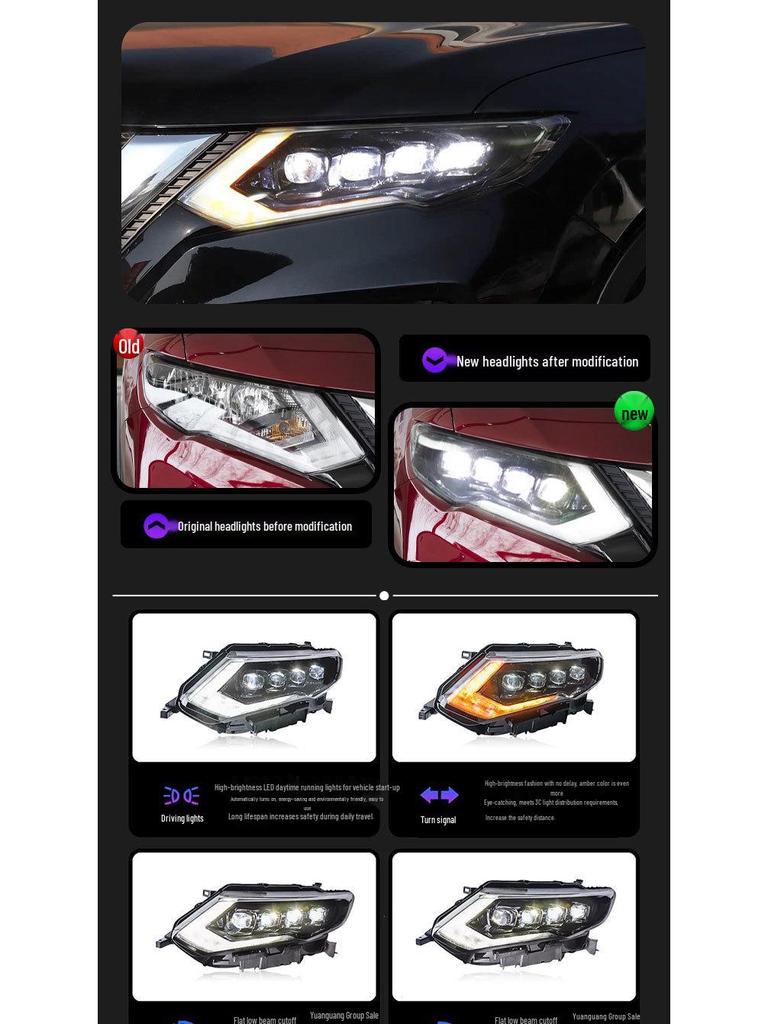 Светодиодная хрустальная сборка фары-проектора для Nissan X-Trail 17-22: Дневные ходовые огни и динамические указатели поворота