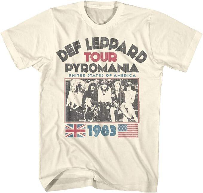 Def Leppard 1977 Английская рок-группа 1983 США Pyromania Tour Натуральная взрослая футболка