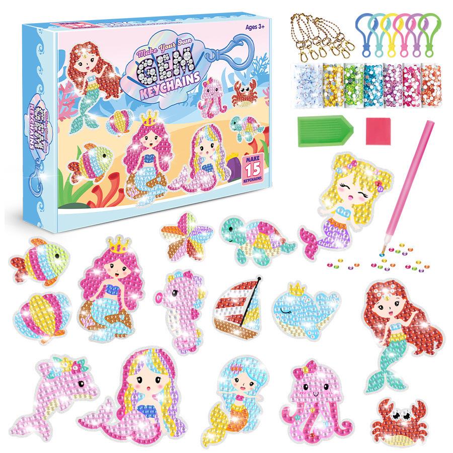 Mermaid Unicorn Ice Cream DIY Diamond Painting Keychain for Children