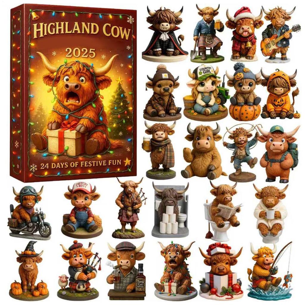 Christmas 3D Figures Pendants Countdown 24 Pieces High Cow New Year Ornaments For Christmas Tree For Home Living Room Bookshelf