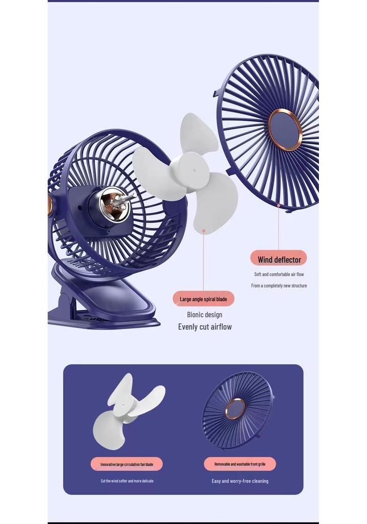 Ультратихий мини-вентилятор на USB-зарядке с клипсой для комнаты в общежитии, кровати, офиса или коляски