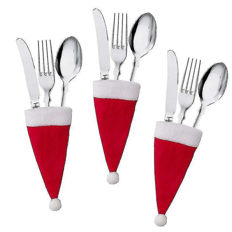 12 Pcs Christmas Santa Hats Silverware Tableware Holders Holiday Santa Cutlery Holder Xmas Fork Spoon Storage Bag Dinner Table Decorations