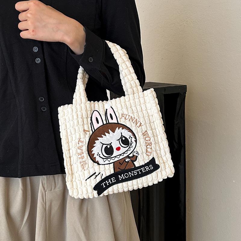 Осенне-зимняя плюшевая сумка для женщин, милая сумка кроссбоди, мультяшная сумка-тоут, универсальная сумка с куклой Лабу CLE