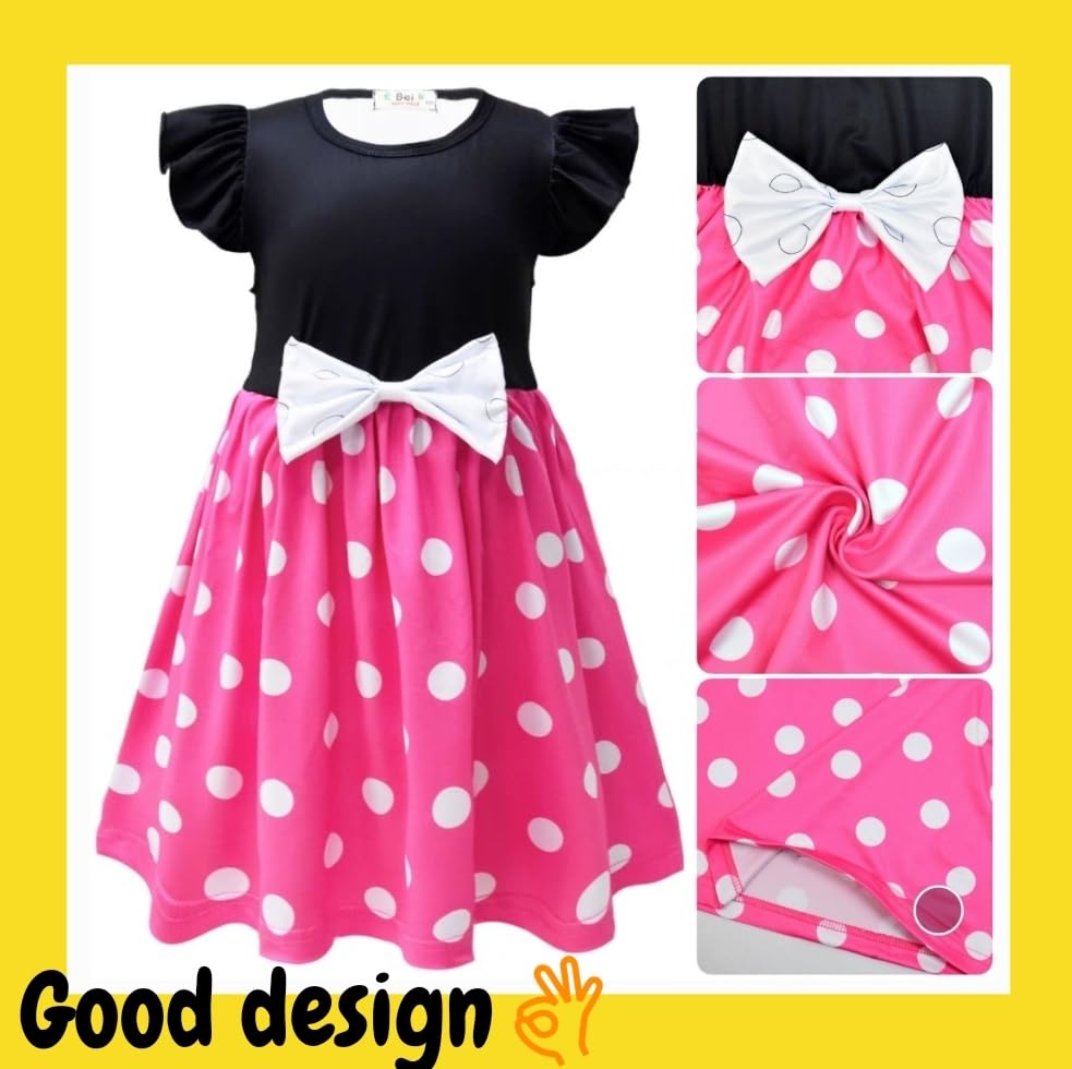 [Sai Sai] Minnie Mouse Dress, Polka Dot Print, Princess Style, Cute [Polka Dot Ribbon Dress], Stylish Minnie Mouse Dress, Kids' Clothing, Includes