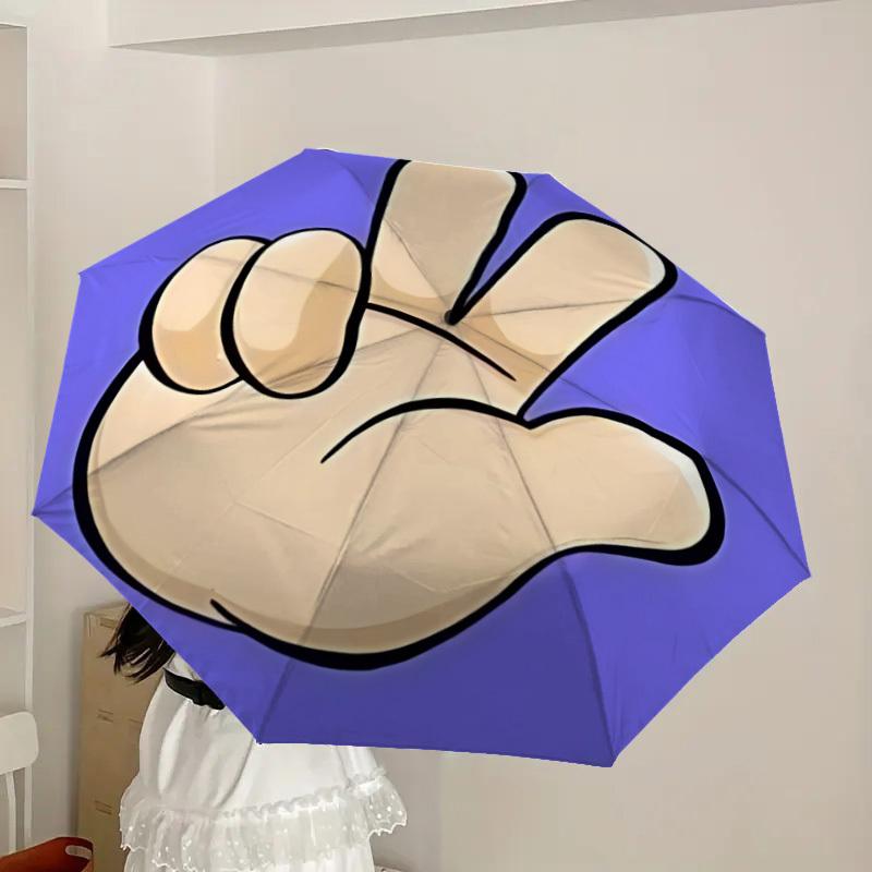 1pc Three Hand Gesture Fashionable Automatic Opening/Closing Folding Umbrella with 8 Iron Bones, Plastic Handle yy251015008