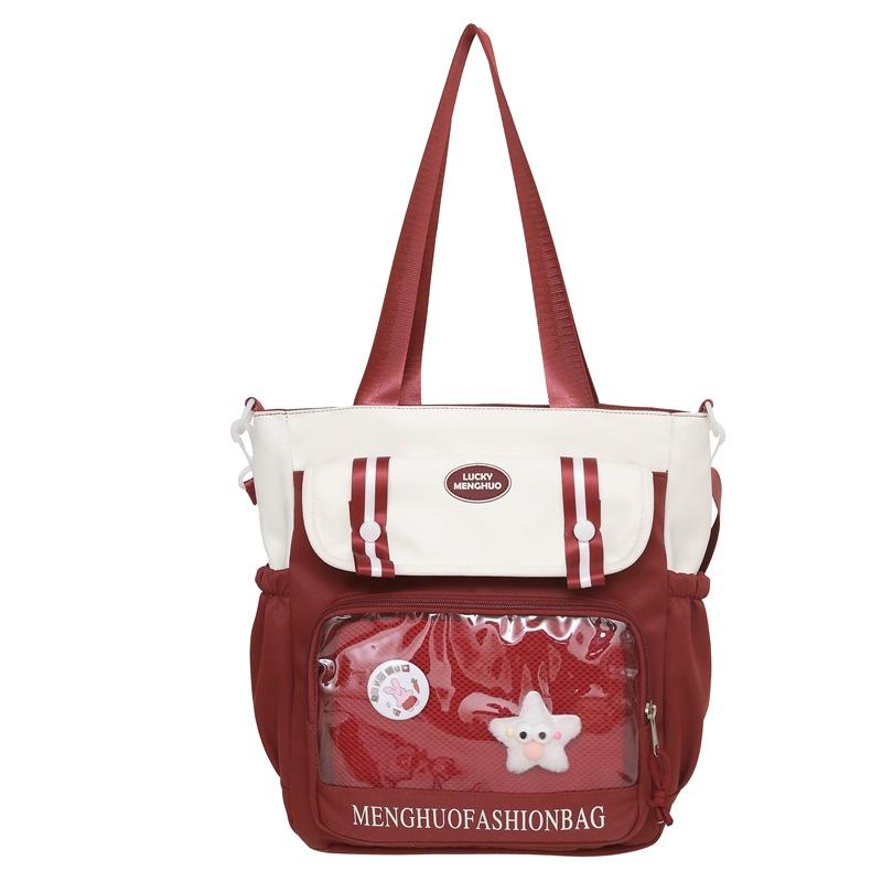 Student's Large Capacity Tutoring Bag Women's Contrast Color Stitching Shoulder Bag Crossbody Bag