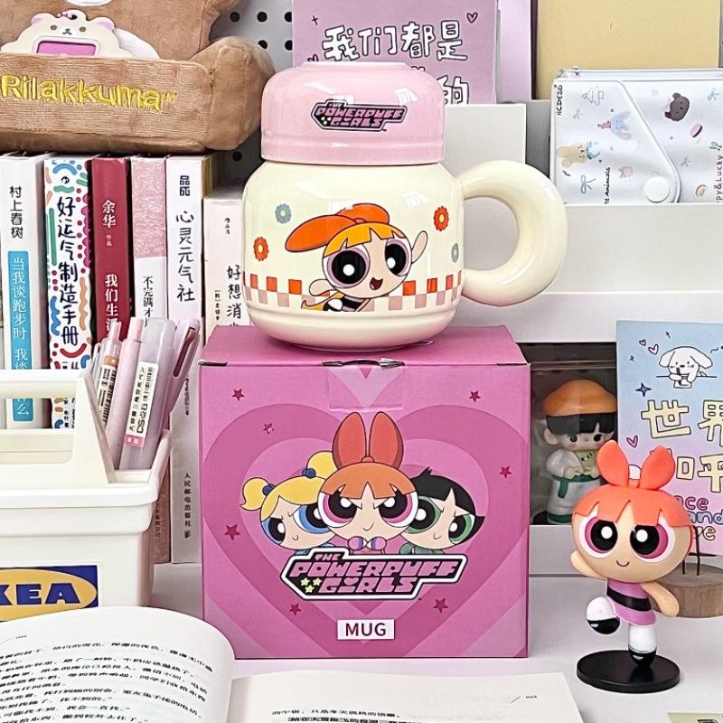 Керамическая кружка Powerpuff Girls с крышкой для подарков на день рождения девочек, практичные сувениры, высокоценные чашки для питья