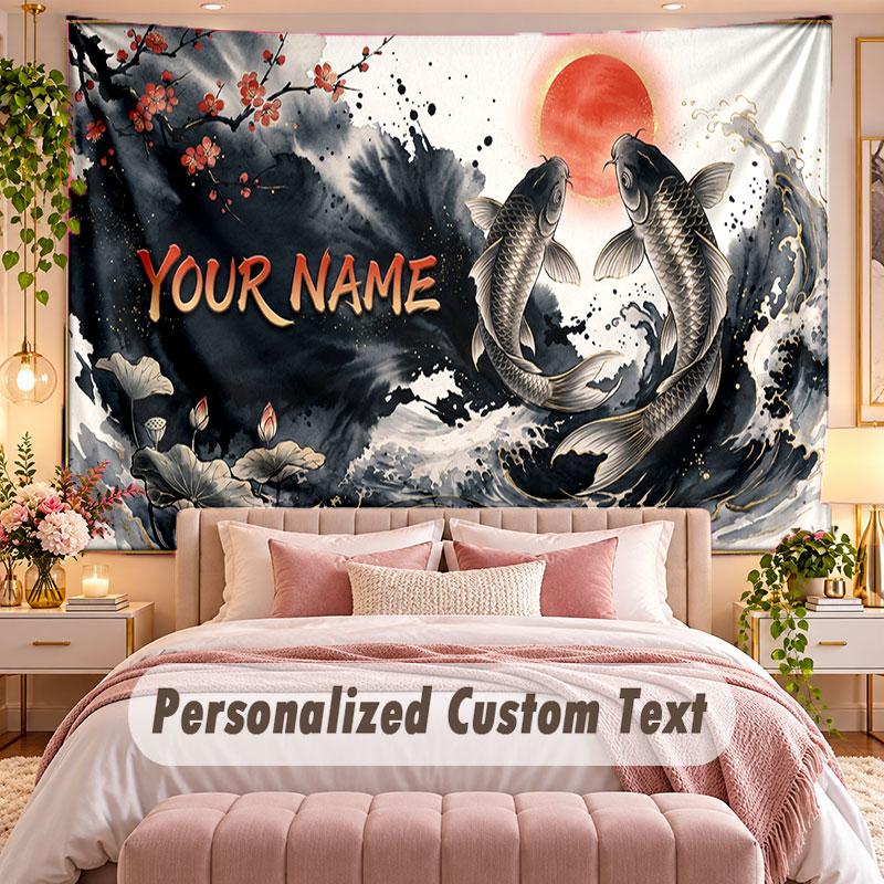 Fish Ocean (216) Theme Wall Tapestry Customized With Name Text Personalized Hanging Tapestry For Bedroom Living Room Decor