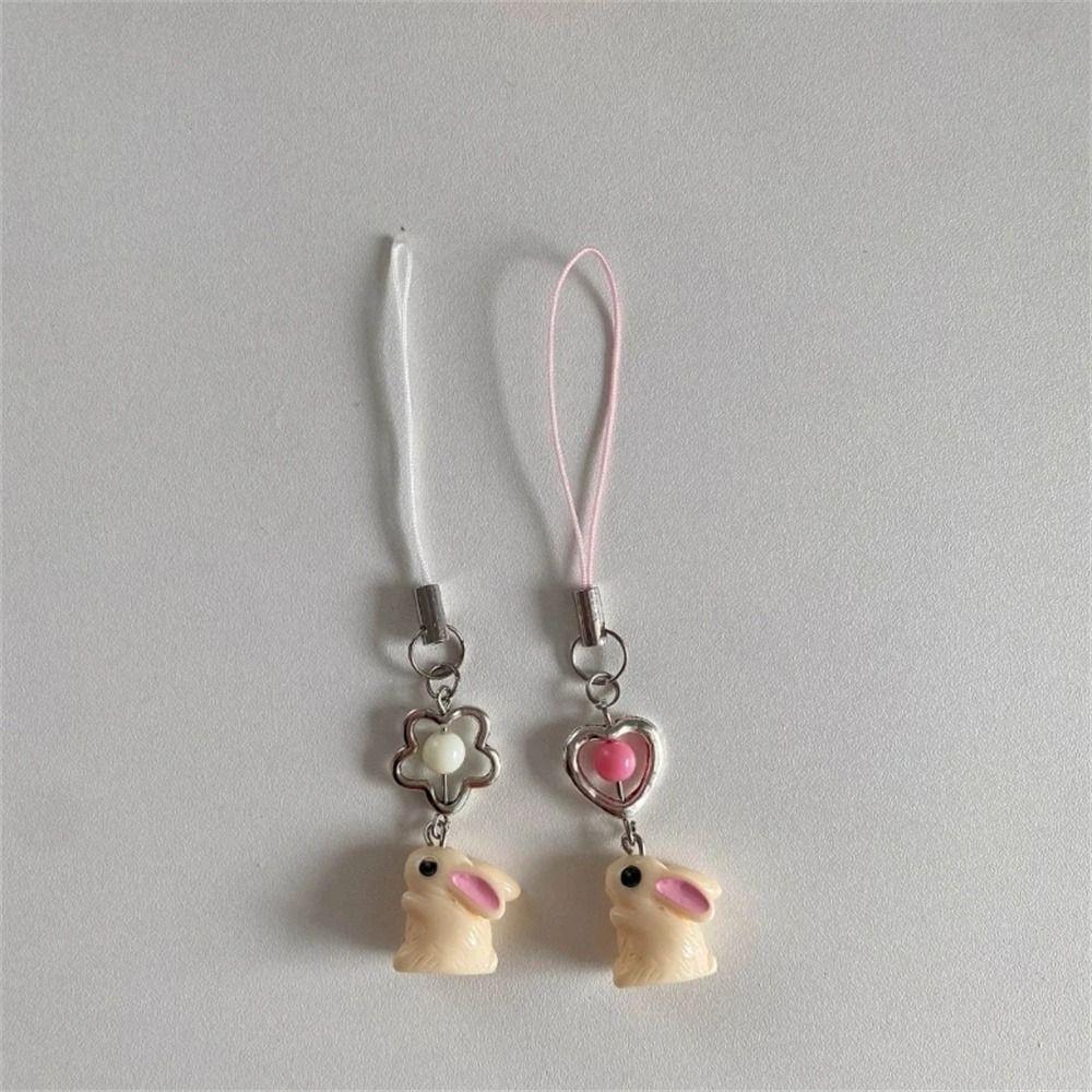 Pendant Rabbit Keychain Flower Bowknot Phone Strap Lanyard Fashion Cellphone Strap  Sweet Girls