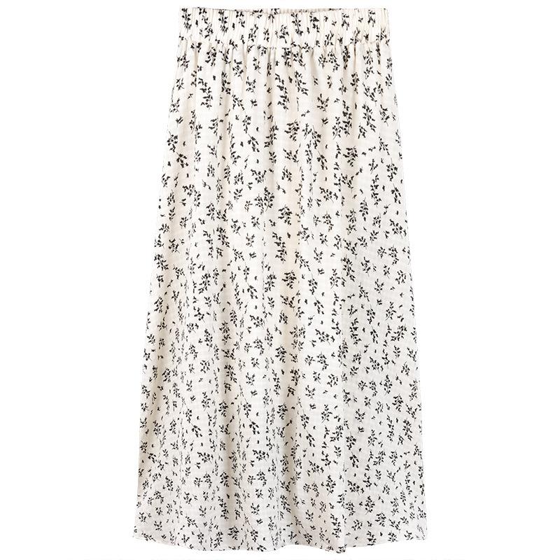 Vintage Floral Print A-line Long Skirts Summer Women Korean Skirt Streetwear Drawstring Elastic Waist Midi Skirt
