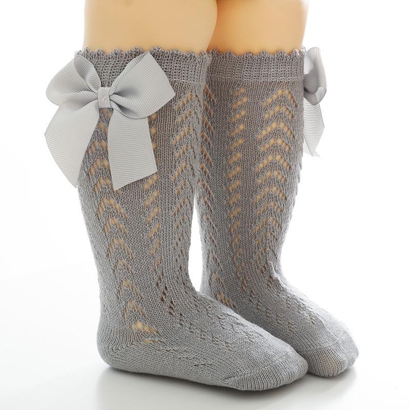 0-7Yrs Baby Girls Socks Toddlers Bow Long Sock Kids Knee High Soft Cotton Mesh Spanish Style Hollow Out Lace Baby Socks